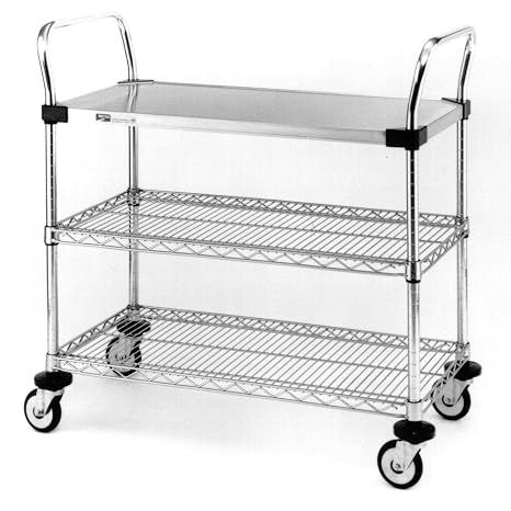 Metro MW401 Standard Duty Utility Cart - NSF Listed 3 Tier Rolling Cart - Solid Stainless Steel, Chrome Wire Shelves - 375lb Capacity - 18" W x 24" L x 38" H - Multi-Purpose Cart for Professional Use