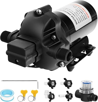 Water Pressure Diaphragm Pump 115V AC 3.2 GPM 50PSI, Self-priming Booster Pump with Power Plug, for Kitchen Bathroom RV Marine Caravan, Food Truck, HoseBlack