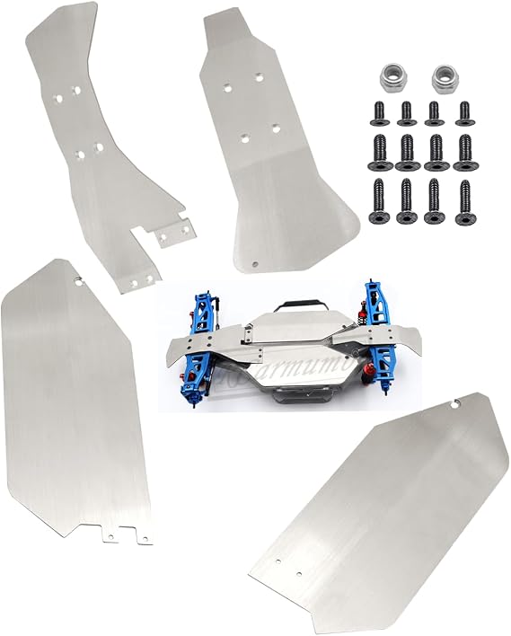 Stainless Steel Chassis Armor Skid Plate Protecter Guard for Slash 4X4 4WD,RC Upgrades Part Front Center Rear Chassis Guard Plate Hop Ups,Silver,Upgrade 2022