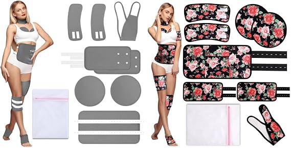 18 Pcs Castor Oil Pack Wrap, Reusable Caster Oil Pack Organic Cotton for Neck Chest Waist Back Knee and Feet, Adjustable Elastic Straps Castor Oil Wrap with Laundry Bag, Machine Washable Anti Oil Leak