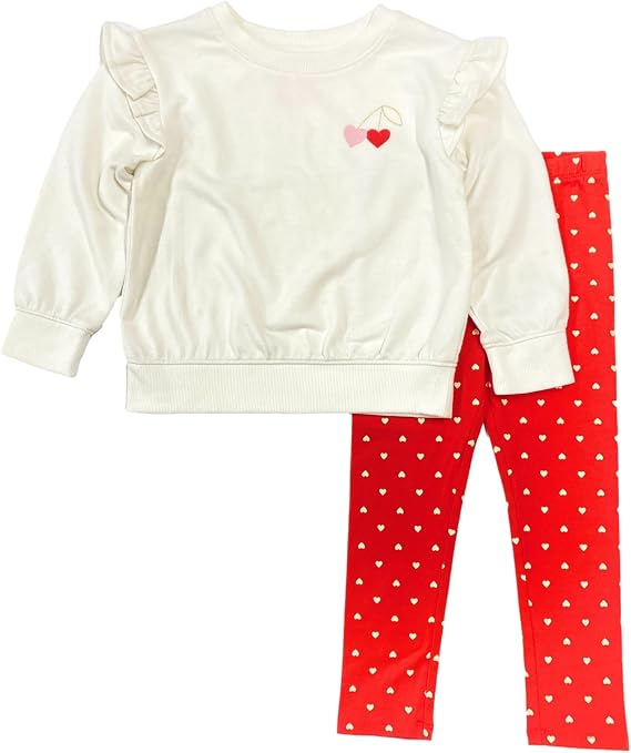 Cat & Jack Toddler Girls White & Red Heart Valentines Day Outfit Pants & Sweatshirt Set