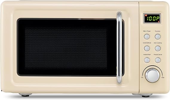 MAT EXPERT 0.7 Cu.ft Compact Microwave Oven, Digital Timing & Child Lock, Small Microwave w/ 6 Preset Buttons, Delayed Start Function, 700W Mini Microwave w/5 Micro Power (Cream White)