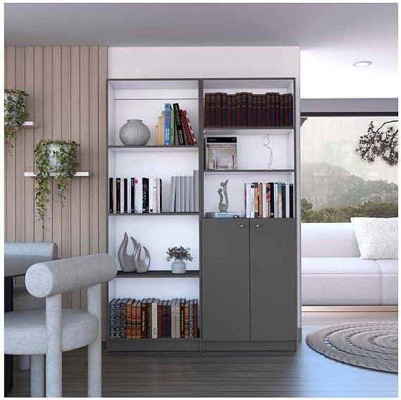 HomeStock French Fabulous 2 Piece Living Room Set with 2 Bookcases, 71.1" x 24.7" x 11.7", Matt Gray/White, Manufactured Wood, Durable Construction, Elegant Finish