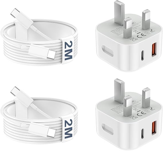 USB C Charger for iPhone 17 16 15 Charger 20W Fast Charger USB C Plug&Cable, 2Pack Type C UK Wall Phone Power Adapter USBC Lead for iPhone 17e/16/15/Pro/Max/Air/Plus/iPad/Samsung S25/S24/S23 Series