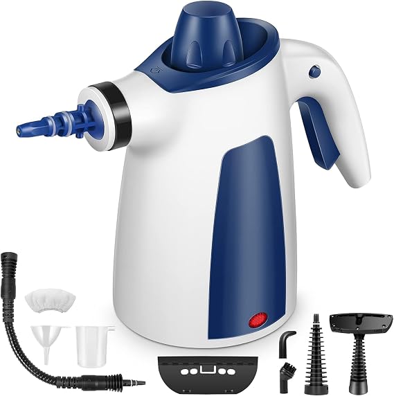 Handheld Steam Cleaner, Pressurized Multi-Surface Steam Cleaner for Home Use with 9pcs Accessories, All Natural Steamer for Cleaning Tile, Grout, Grime, Grease, Window, Couch, Car, Bathroom, Kitchen