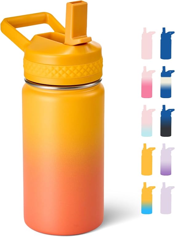 Fijinhom 12 oz Water Bottle Kids School, Insulated Water Bottle with Straw for School, 304 Stainless Steel Toddler Cup, for Boys Girls, Leakproof, BPA-Free,Sunrise