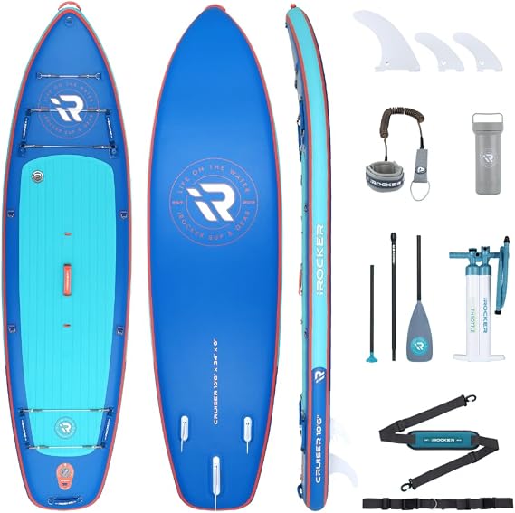 iROCKER Cruiser 8.0 Inflatable Stand Up Paddle Board Premium SUP and Accessories - Beginner Friendly - Extra Wide Base - Tandem Capable