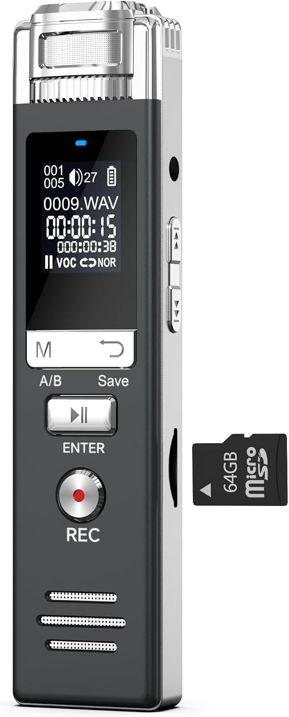 Digital Voice Recorder Audio Recording - 72GB Audio Recorder with Playback Voice Activated Recorder for Lectures Meetings Interviews Recording Device Tape Recorder with Microphone USB Cable MP3 Player