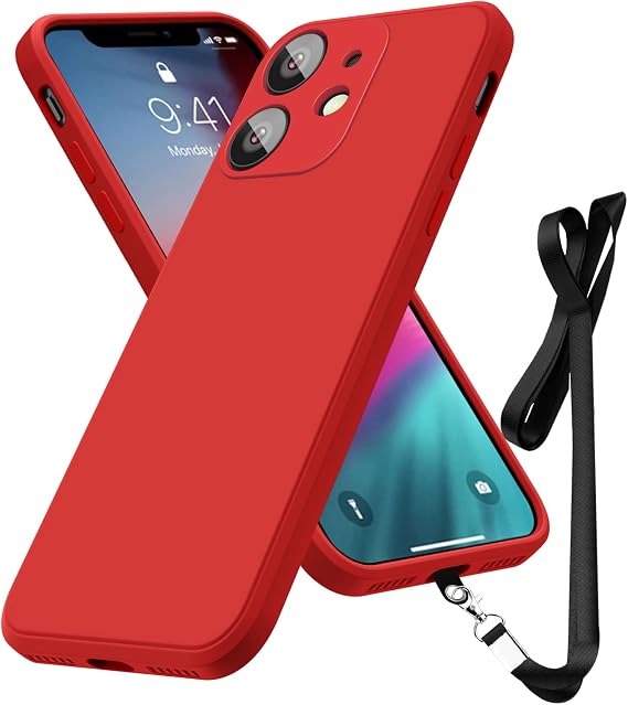Compatible with iPhone 11 Case 6.1 inch,Soft Touch Red | Liquid Silicone Full-Body Protective Case,Neck Lanyard Strap,Non-Yellowing Dropproof Protective Cover Slim Thin,Red(1-10)