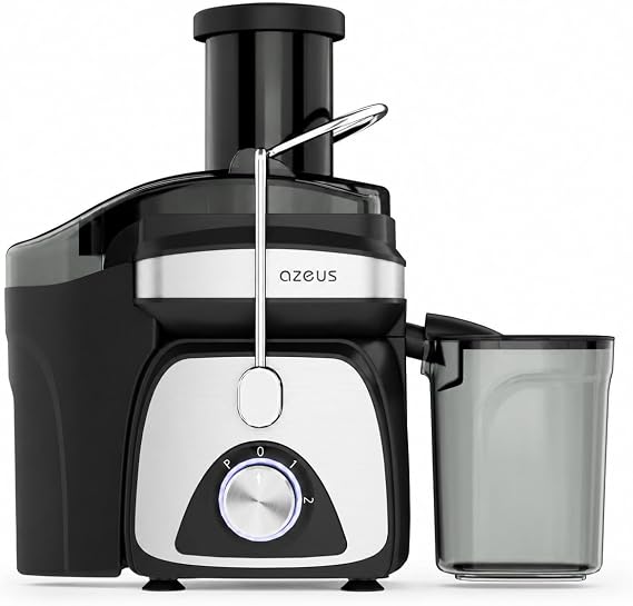 AZEUS Centrifugal Juicer, 2 Speeds, 163 Blades, Anti-Drip, Black