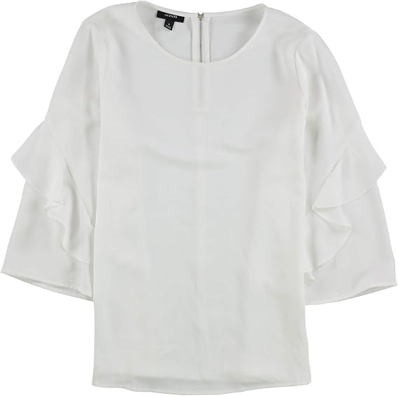 Alfani Womens Zip-Back Ruffled Blouse