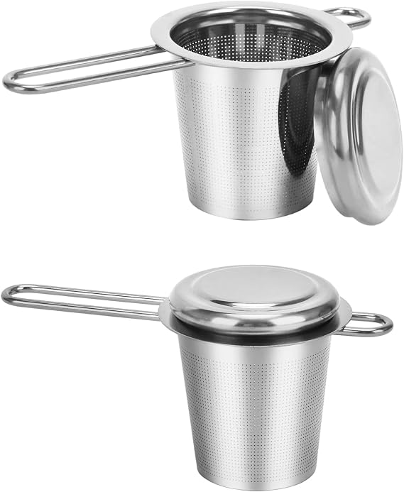 2pcs Tea Diffuser, Stainless Steel Tea Strainer Fine Mesh Tea Infuser with Double Long Handles Loose Leaf Tea Steeper for Mugs Cups Teapots (Silver)