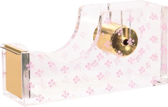 Laura Ashley English Garden Tape Dispenser 5 Floral Acrylic & Gold Desktop Tape Holder Stylish Aesthetic Office Supply for Home & Work Heavy-Duty Cutter with Gift-Ready Packaging | Delicate Blossom Print, Effortless One-Handed Pull, Non-slip Weighted Base, Precision-cut Blade, Chic Vanity Accent