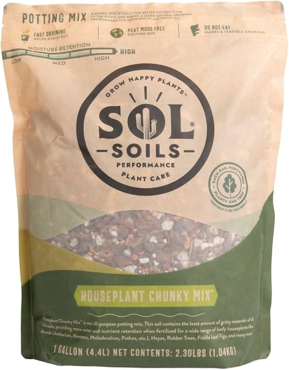 Sol Soils Houseplant Chunky Mix – schnell entwässernde grobe Bodenmischung für Zimmerpflanzen – 1 Gallone – Kokosfaser Perlit Bimsstein