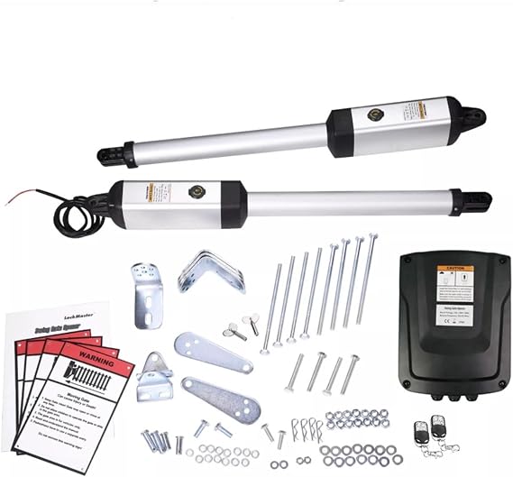 Electric Gate Opener Kit, MK1102/230V Dual Swing Gate Opener 300kgs Per Leaf with 2 Remote Controls AC Powered Automatic Door Operator
