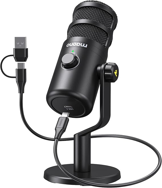 MAONO PD100U USB Dynamic Microphone, Podcast Recording Mic with Gain Knob
