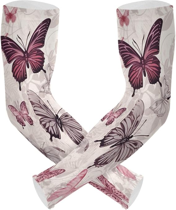 Butterfly Pattern Gardening Sleeves with Thumb Hole Farm Sun Protection Arm Sleeves for Women Men