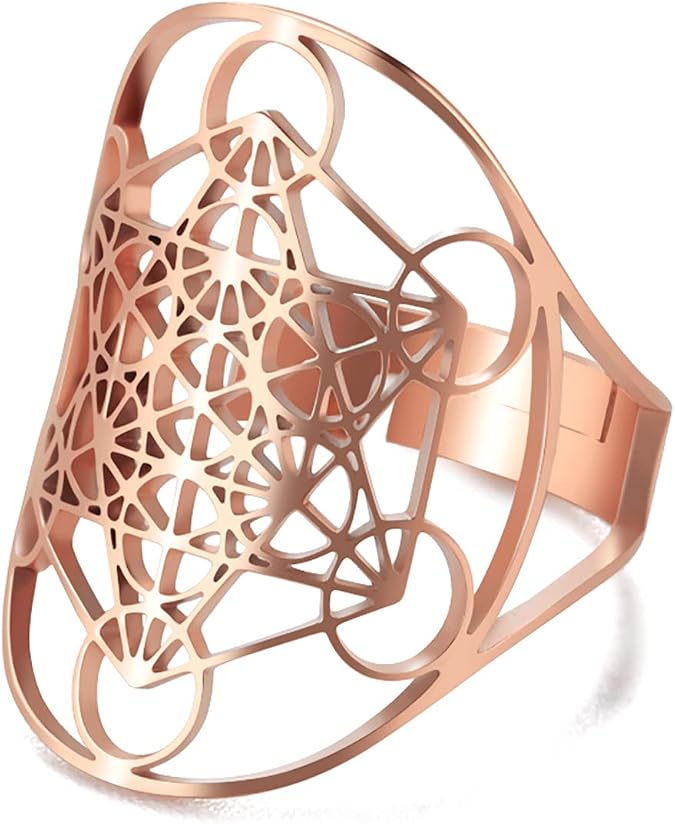 Metatron Cube Ring for Men Women Magic Men's Archangel Adjustable Finger Rings Signet Ring Band Sacred Geometry Hexagram Protection Amulet Jewelry