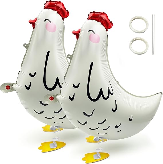 Pack of 2 Foil Balloons Hen 42 x 45 cm Airwalker Balloon Hen Walking Animal Foil Balloon Chicken Balloons Helium Balloon Balloon for Farm Children's Party Birthday Party Decoration (White)