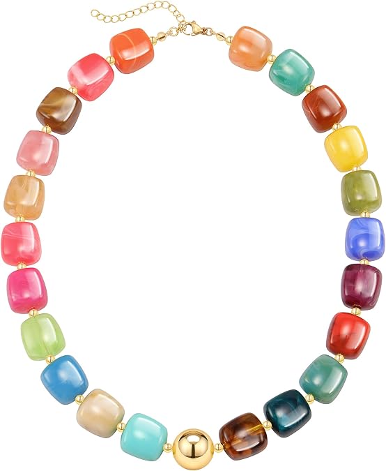 IDJEOABL Chunky Beige White Beaded Necklaces for Women Statement