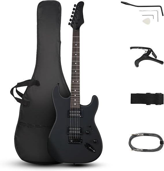 Ktaxon 39 Inch Electric Guitar H-H Pickup Right-Handed Matte Black | with Gig Bag, Strap, Whammy Bar, Maple and C-Shaped Neck, 22 Frets, Ideal for Beginners & Musicians, Rock and Metal