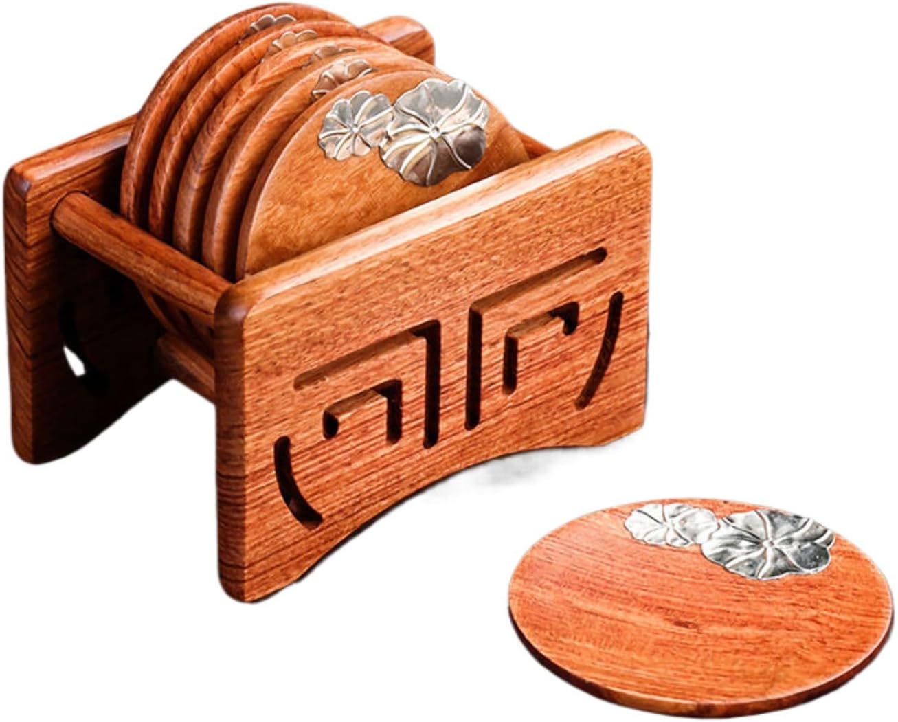DFSHGDF40一实木 Tea Tray, Chinese Gongfu Tea Table Set with Water Storage Drainage Type Wooden Tea Set Tray 茶垫杯垫茶道茶杯垫托茶具配件小茶托底座托6