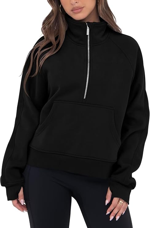 VIUTIL Womens Half Zip Sweatshirt Fleece Cropped Pullover with Thumb Hole Fall Trendy Clothes 2026