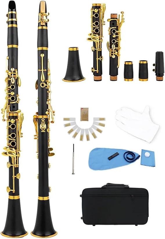 Clarinet Musical Instruments Bb Clarinet Gold Lacquer 17 Key Black Professional Clarinet