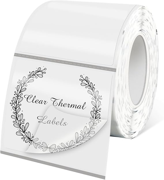 3"x 3" Transparent Square Thermal Label Stickers,Self-Adhesive Square Direct Thermal Labels,300 Sheets with Perforation Line in ROLL