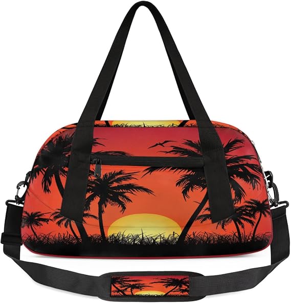 Kids Travel Duffle Bag Weekender Overnight Bag Gym Tote for Boy Girls Carry On Workout Duffel Bag(Sunset Palm Tree Landscape)