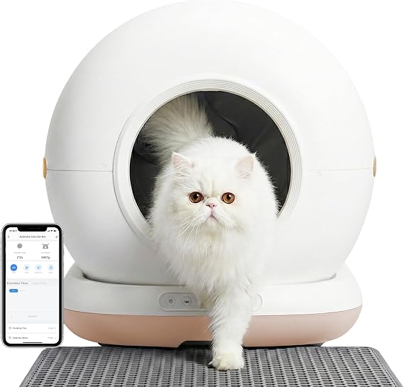 Haustier CB001 Akıllı Otomatik Kedi Tuvaleti, APP ile Uzaktan Kontrol, 75lt Hazne, 7lt Çöp haznesi, Ağırlık sensörlü (BEJ)