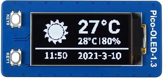 Waveshare 1.3inch OLED Display Module for Raspberry Pi Pico 64128 Pixels with SPI/I2C Interface Embedded SH1107 Driver  with Raspberry Pi Pico C/C++ and MicroPython Demo