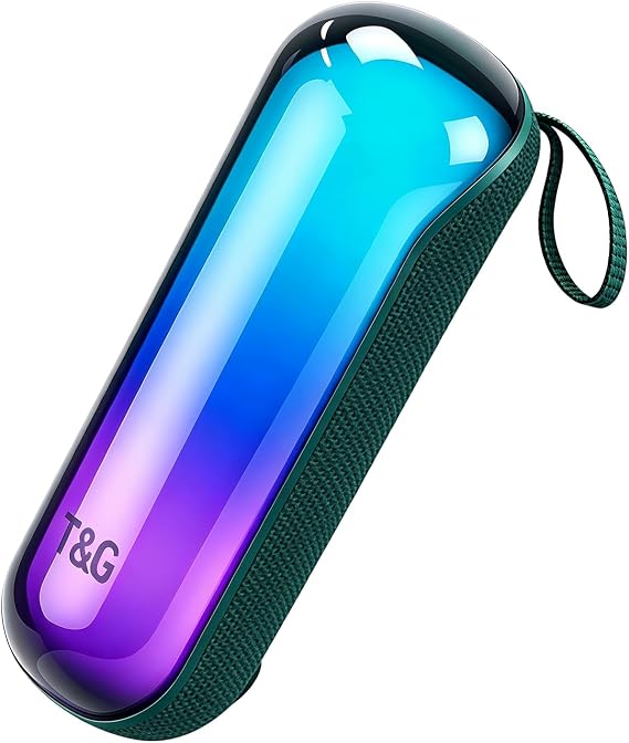 T&G Bluetooth Speaker RGB Lights, 15W Loud Stereo Sound,Green