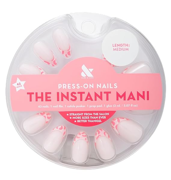 Olive & June Instant Mani Press-On Nails | (Glue) Medium, Almond 42 Fake Nails, 21 Sizes | Non-Toxic, Long-Lasting Recycled Materials Realistic Look | Salon-Quality at Home | Pink Cheetah