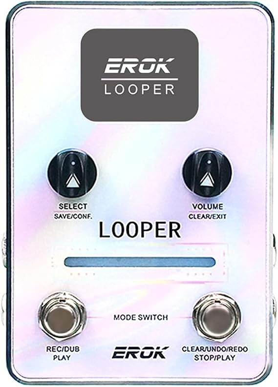 EROK Looper Guitar Pedal, XS-02 Looper Pedal with 40 Slots & 160 Mins Looping Time, LED Progress Light Guitar Loop Pedals with Fade Out, USB Data Transfer for Electric Guitar/Bass (Iridescent)