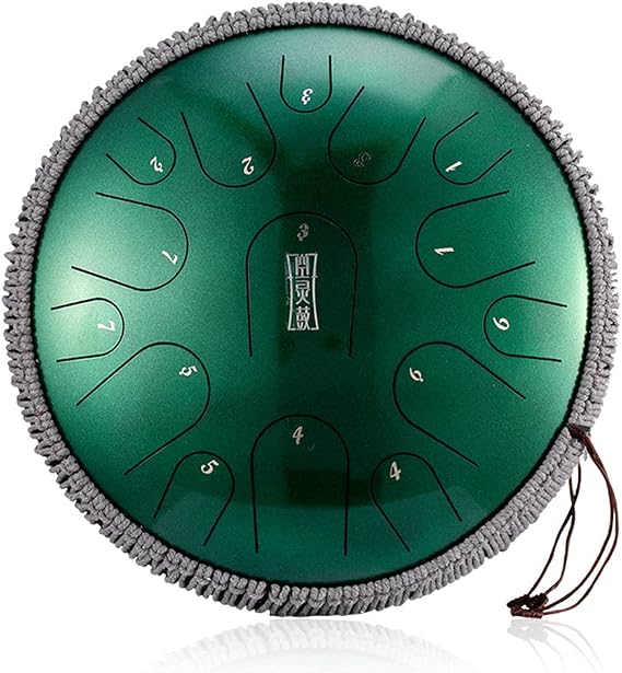 Steel Drum 15 Notes Steel Tongue Drum, 13 Inch Tank Drum Zen Drum With Mallets Travel Bag For Beginner Music Lovers Gift,Green