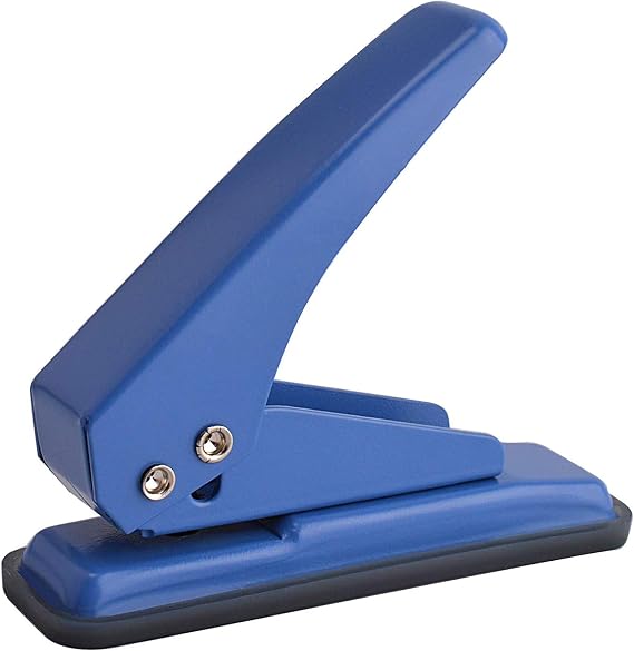 MROCO Single Hole Punch 1/4", 20 Sheet Punch Capacity, Non-Skid Base, Blue