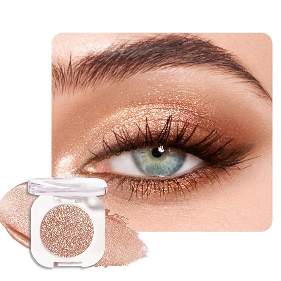 WanTuoluo Light Brown Glitter Eyeshadow Palette for Women, Single Monochrome Eye Shadow Makeup, Shiny Pressed Powder, Blendable Natural sombras para ojos, Holographic,Vegan,Travel -9