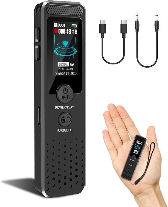 128GB Mini Voice Recorder with 2159 Professional Noise Reduction and up to 1536kbps Lossless Sound Quality, Voice Activated Recorder with Transcription Function, USB-C Audio Recorder for Meetings