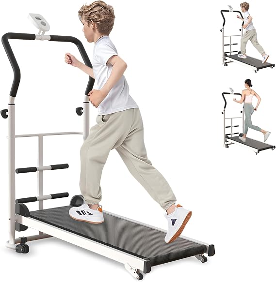Foldable Treadmill for Kids Adult, Self Propelled Workout Tread Mill with LED Display for Home Gym,Treadmill with Adjustable Handrail Height and Incline, Indoor Play Small Exercise Equipment
