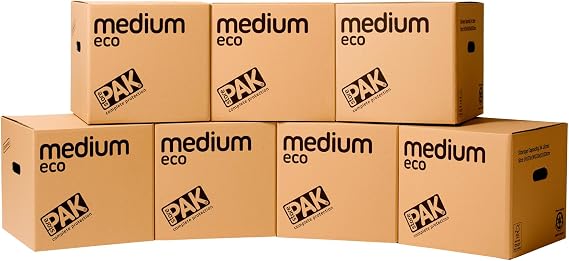 StorePAK Eco Archive Storage Moving Boxes with Handles - (Pack of 7) - 33 Litres - 100% Recyclable – H 31 x W 33 x D 33 cm - MEDIUM