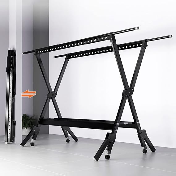 90/98 Inches Collapsible Clothes Rail, Extra Large Airing Rack Tall Clothes Airer, Retractable Drying Rack Folding Clothes Drying Rack More Stable for Indoor Outdoor,Black,2.5M