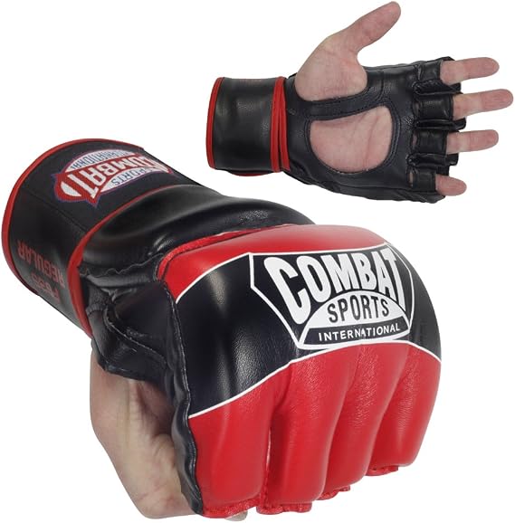 Combat Sports Pro Style MMA Grappling Gloves - 5oz Open Palm Synthetic Leather Fighting Gloves for Mixed Martial Arts, Sparring & Heavy Bag Training, Red, Youth Large