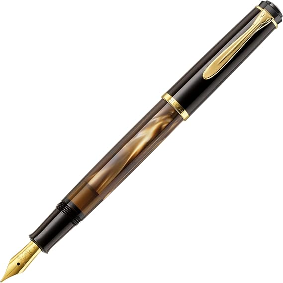Pelikan Tradition M200 Fountain Pen, Fine Nib, Brown Marble, 1 Each (808880)