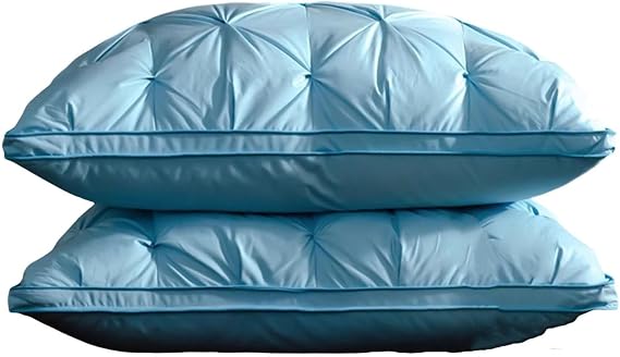Goose Down Pillow and Feather Pillows for Neck/Back/Side Sleepers, Premium Soft Down Fill Standard Size Pillow for Sleeping, 2 Pack Hotel Bed Pillow with Cotton Cover, 48 X 74 Cm,mediumpillow-Blue