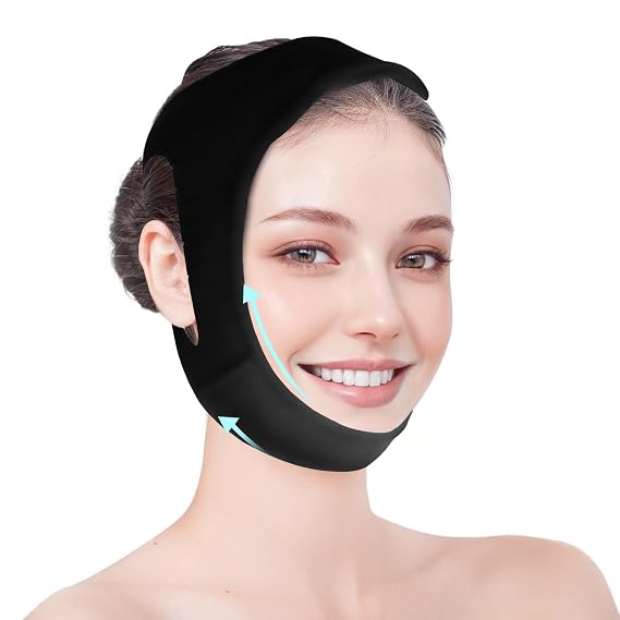 Anti Snoring Chin Strap for CPAP Users,V-Line Mask/Chin Strap for Sleeping,Chin Strap for Women,Reusable Face Strap,Chin Up Patch,V-Shaped Belt,Shaped Face Mask for Sagging (Black)