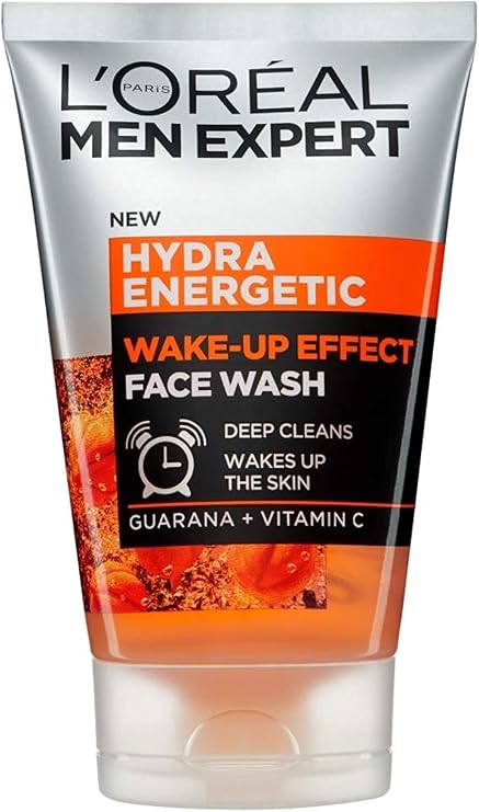 LOreal Paris Men Expert Wake-up Effect Face Wash 100ml, Hydra Energetic Face Wash With Vitamin C*, for Dull and Tired-Looking Skin, Cleanses Pores and Energises Skin