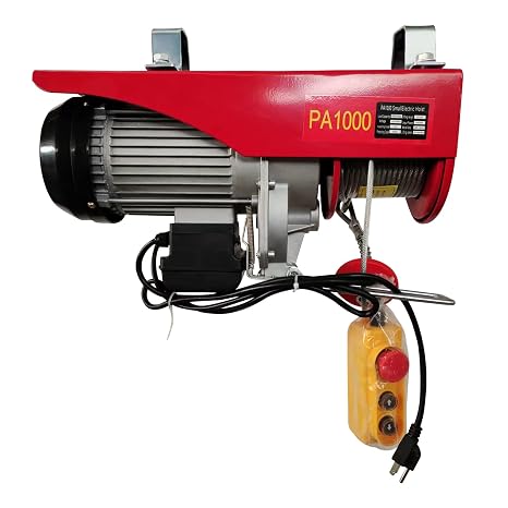 1T Electric Hoist, 110V Wired Remote Control Electric Crane with Pure Copper High-Torque Motor&Lift Sling Strap, Overhead Electric Lift Winch for Garage, Warehouses, Factories Lifting