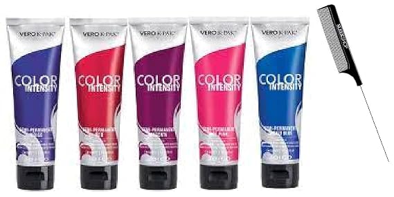 Intense Comb + Color Intensity by J, SEMI-PERMANENT Creme Hair Color, Deep, Bold, Vibrant Colours (w/SIeekshop Rat Tail Pin Comb) Cream Haircolor Dye (LILAC)