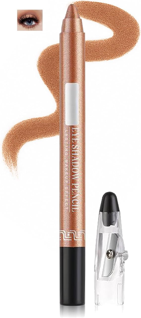 Dual-Purpose Eyeshadow & Eyeliner Pencil – Waterproof 2-in-1 Shimmer Eye Stick with Built-in Sharpener, Long-Wear Smudge-Proof Cream Crayon Makeup (04#LIGHT BRONZE)